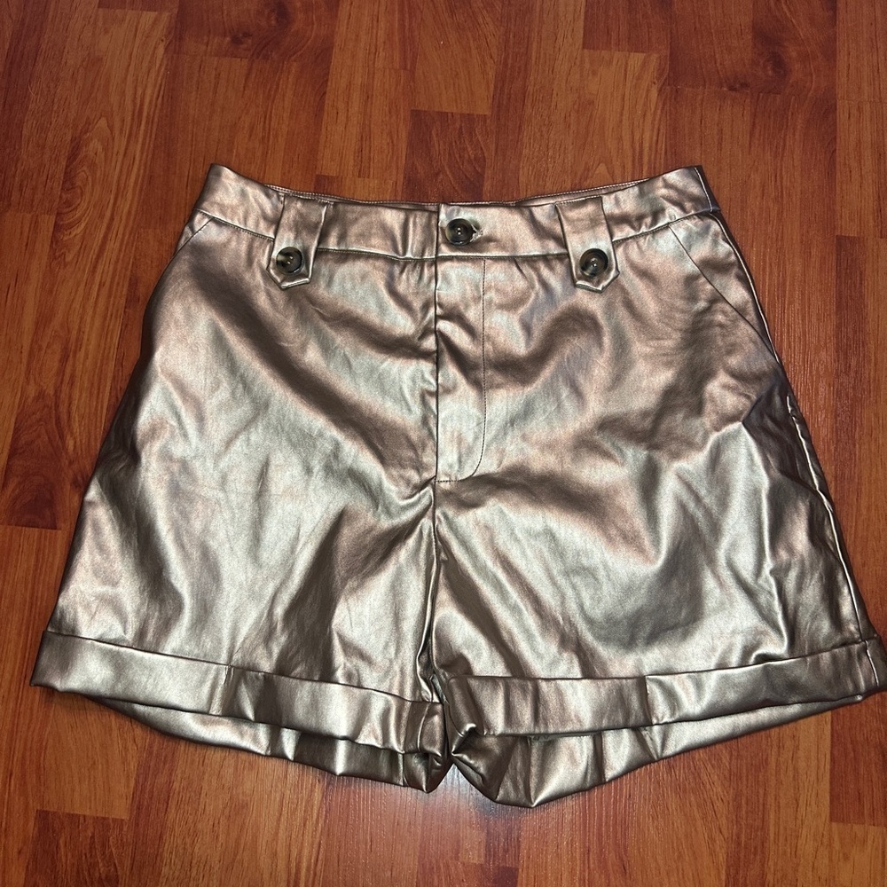 Pink Lily Metallic Gold High Waist Shorts